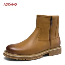 AOKANG/зимние мужские ботинки ботильоны из натуральной кожи мужские ковбойские ботинки martin Ботинки Челси удобные модные высококачественные