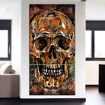 

3 Pieces skeleton canvas paintings skull head printing poster for Halloween's day decoration