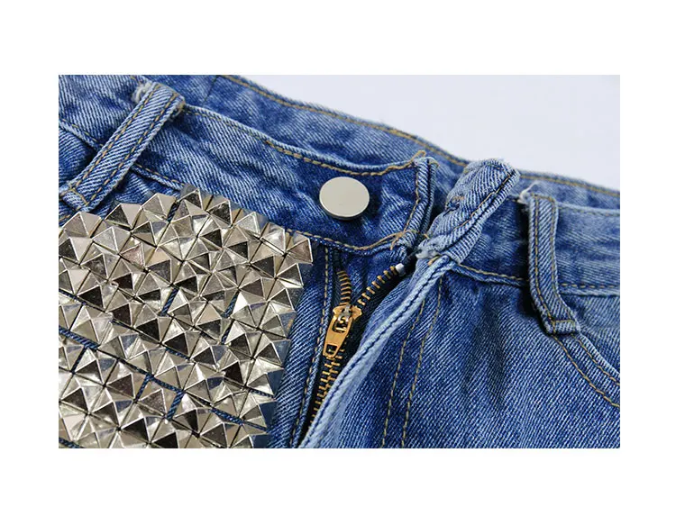 Женские модные брендовые винтажные рваные шорты с кисточками и заклепками с высокой талией, сексуальные женские джинсовые шорты в стиле панк
