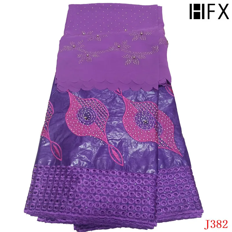 

HFX Bazin Riche Getzner High Quality Nigeria Embroidered Purple Lace High Quality French Cotton Lace Fabric with Blouse L382