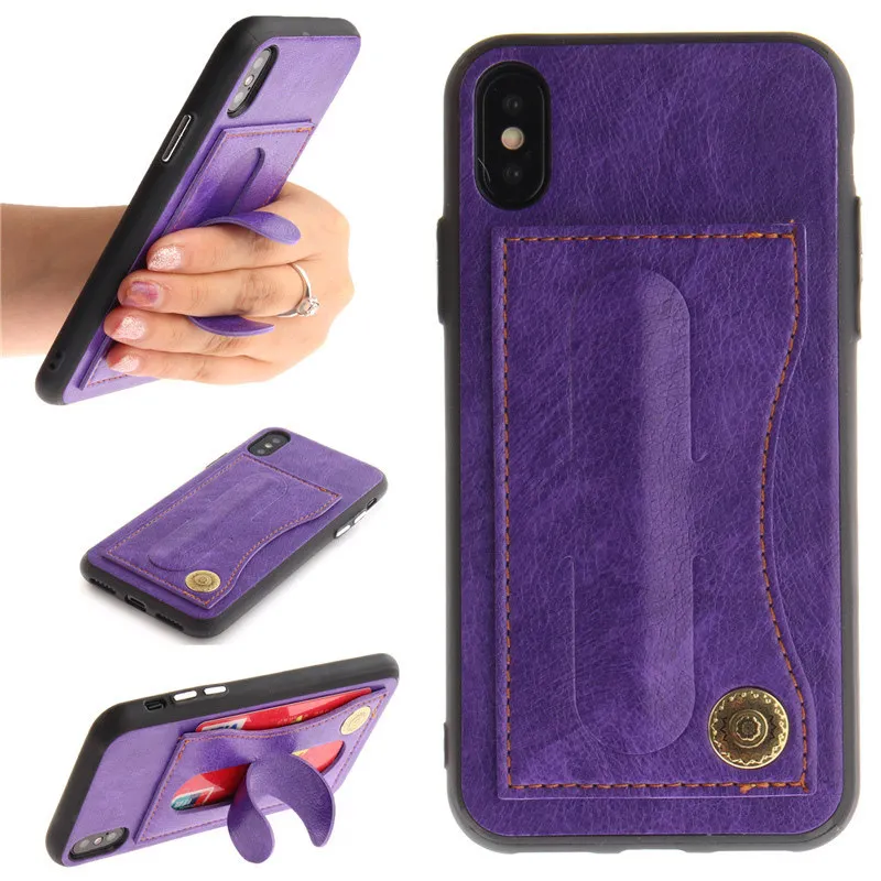 Purple Подставка для кредитных карт чехол для iPhone 6 6 S 6 Plus 6 SPlus 7 7 Plus 8 8 Plus кошелек кронштейн для ПК роскошный цветной кожаный чехол для iPhone 10 - Цвет: Purple
