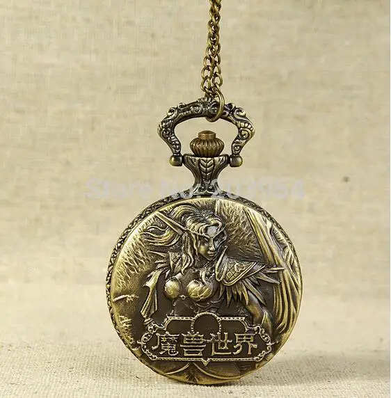 

New 2017 Game World of Warcraft steampunk Pocket Watch 1pcs/lot quartz vintage Bronze jewelry Necklace Pendant pattern carved