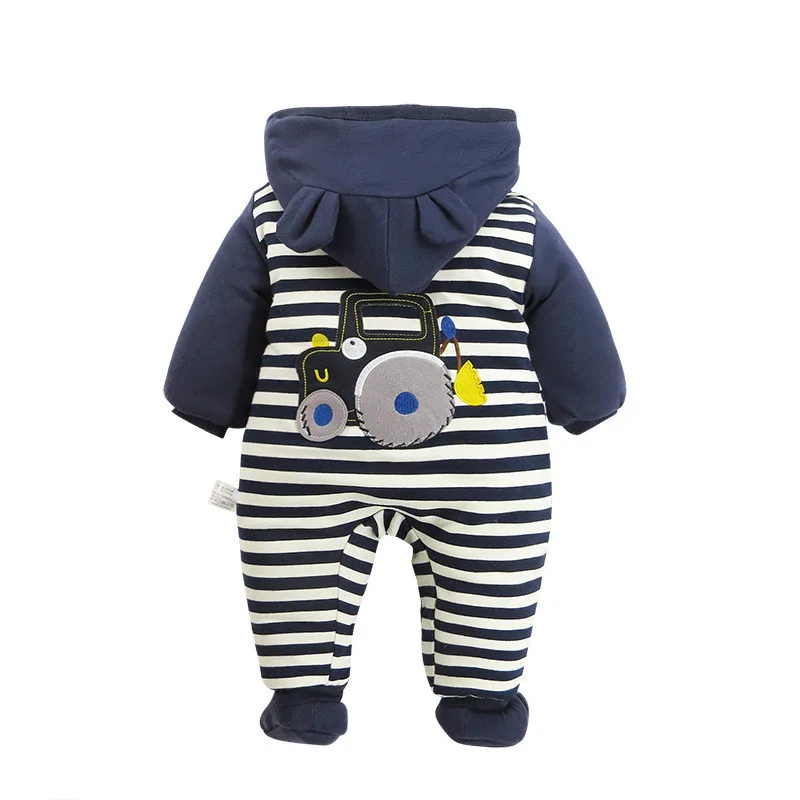 100% Cotton Newborn Striped Cartoon Car Winter Romper Long Sleeve Baby Warm Clothes Kids Cute Hooded Single Breasted Outwear10