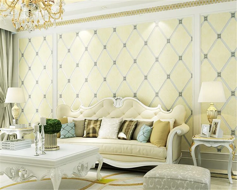 

beibehang Simple European deerskin background wall paper bedroom three-dimensional rhombic soft package nonwoven 3d wallpaper