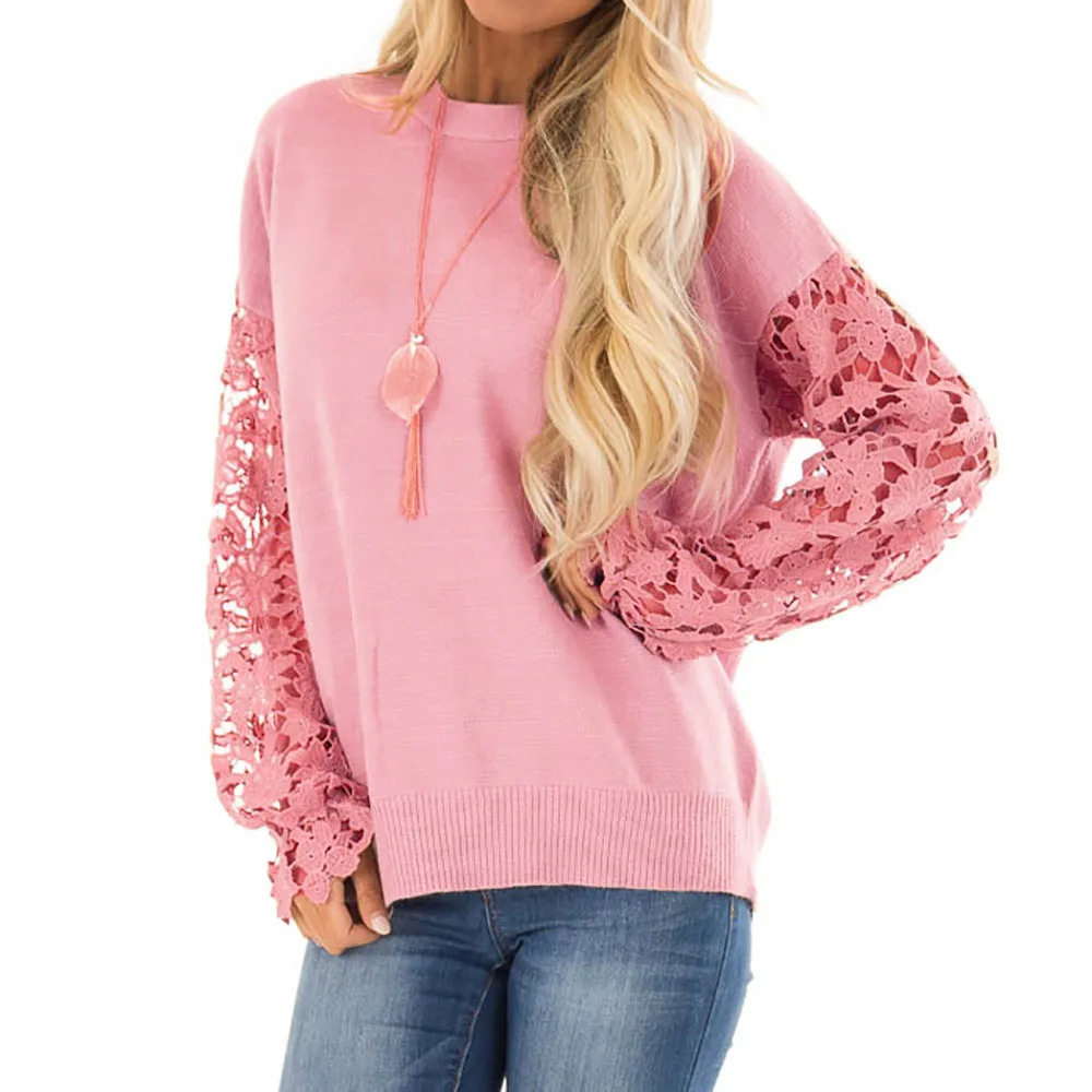 Estilo bohemio de dama blusas de moda casuales de mujer de manga larga suéter camisas ropa de mujer las mujeres O cuello de encaje Tops blusa Estilo bohemio de dama blusas de moda casuales de mujer de manga larga suéter camisas ropa de mujer las mujeres O cuello de encaje Tops blusa