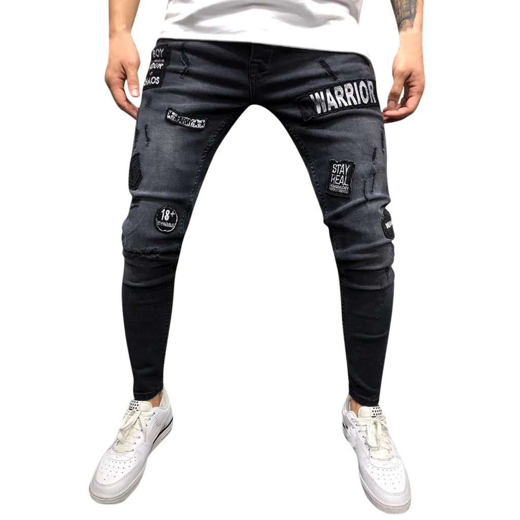 Для мужчин одежда 2019 узкие джинсы s стрейч джинсовые штаны homme rotos Distressed Ripped Freyed Slim Fit карман мотобрюки VE7