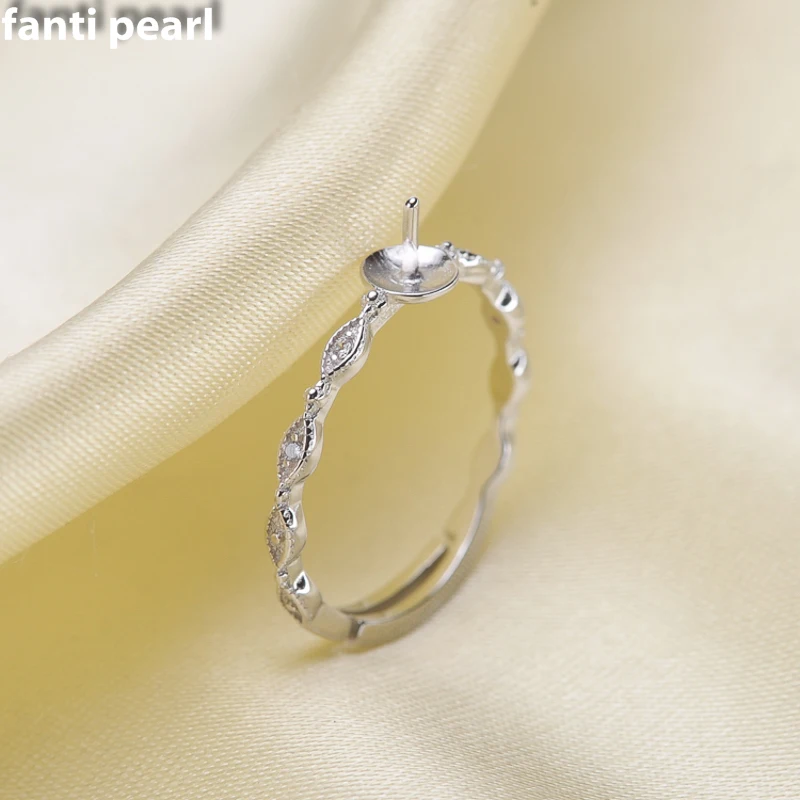

DIY Pearl Ring s925 silver Accessories Natural Freshwater Pearl ring 925 Sterling Silver ring 7-9mm simple style