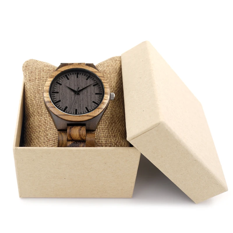 BOBO BIRD D30 Round Vintage Zebra Wood Case Men Watch With Ebony Bamboo Wood Face With Zebra Bamboo Wood Strap Japanese movement