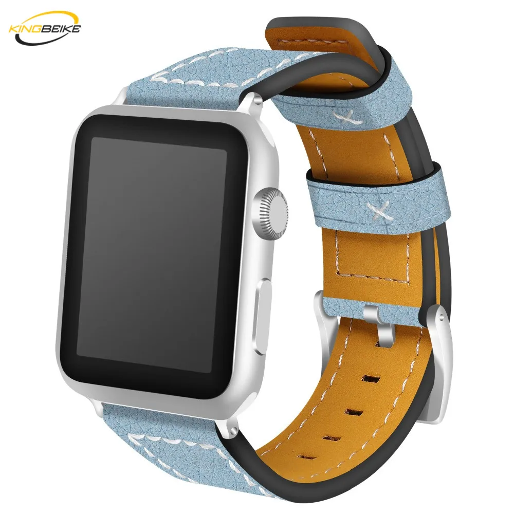 

KINGBEIKE 5 Color Leather Watchband For Apple Watch 1/2/3/4 Series 38mm/42mm iWatch 40mm/44mm Fashion Wristwatch Strap Soft Band