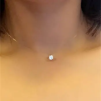 

Fashion Invisible Fish Line Clavicle Crystal Necklace Accessories White Zircon Clavicle Chain Women Fine Jewelery Accessories
