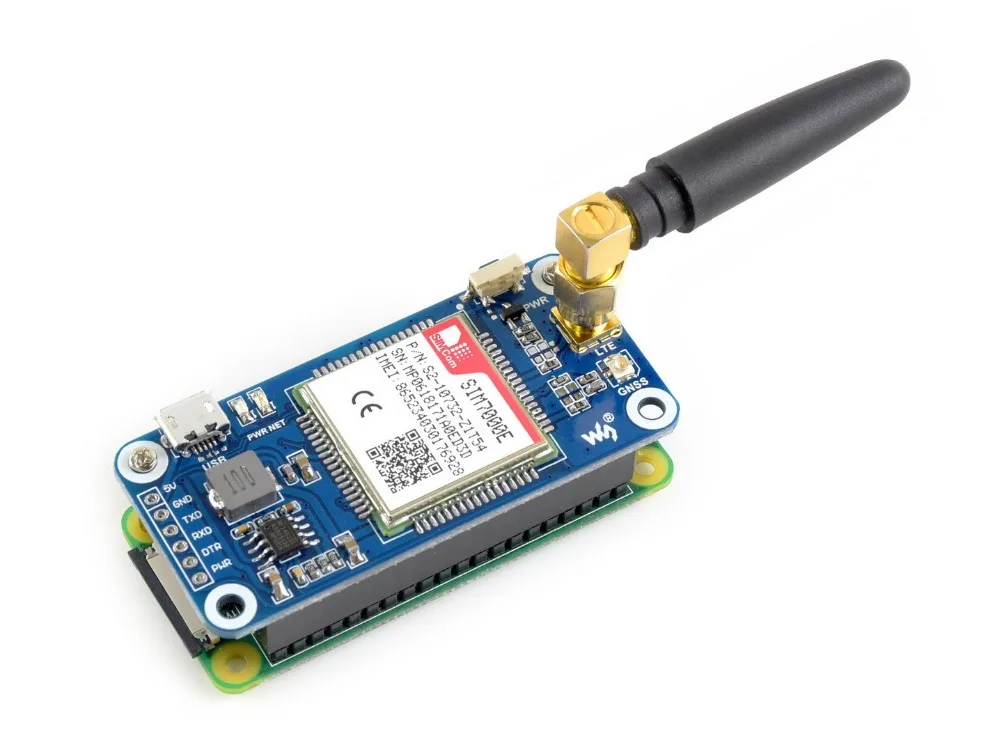 Шляпа Waveshare NB IoT/eMTC/EDGE/GPRS/GNSS для Raspberry Pi на основе SIM7000E поддерживает порты TCP UDP PPP HTTP