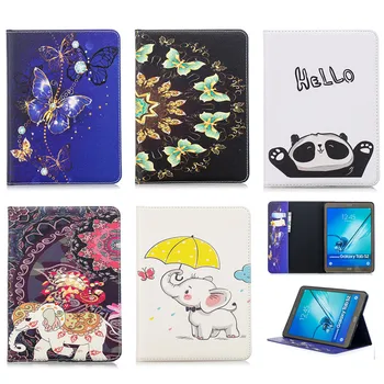 

Flip Cover Stand For Samsung Galaxy Tab S2 9.7" T813 T815 T819 Tablet Case Leather Wallet Coloured drawing Panda Flower elephant