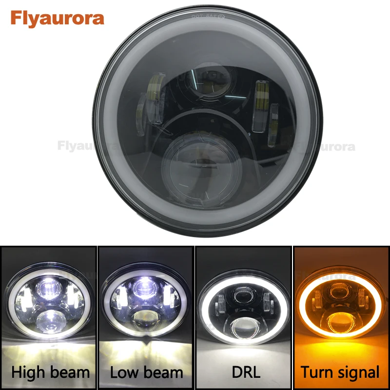 

7 Inch 60w LED Black/Chrome Round Adaptive Motorcycle Headlight with Hi/Lo Beam Projector Motor 7" Round Headlamp