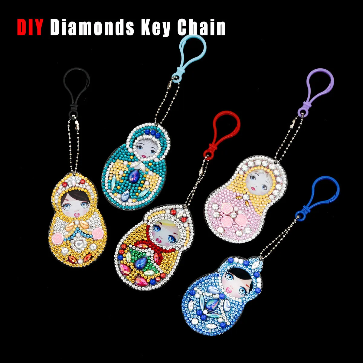 

5 Pcs / Set Diy Beauty Drill Special Painting Diamond-shaped Painting Keychain Key Ring Diamond Embroidery Gift Cross Stitch