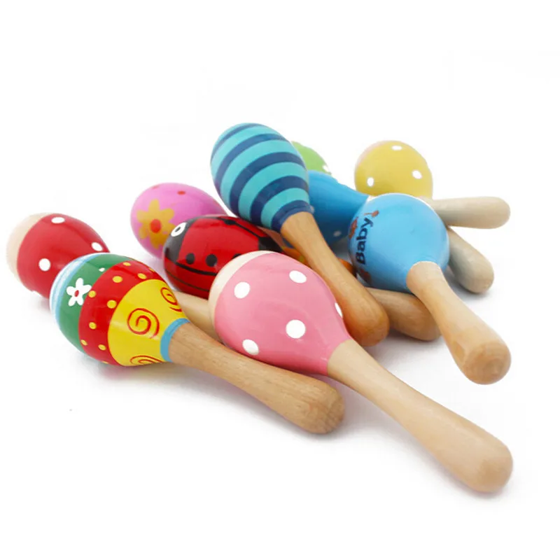 1 шт., Детские Разноцветные деревянные погремушки для малышей, детские музыкальные инструменты, шейкеры, вечерние погремушки, подарки для детей, игрушки 12*4 см