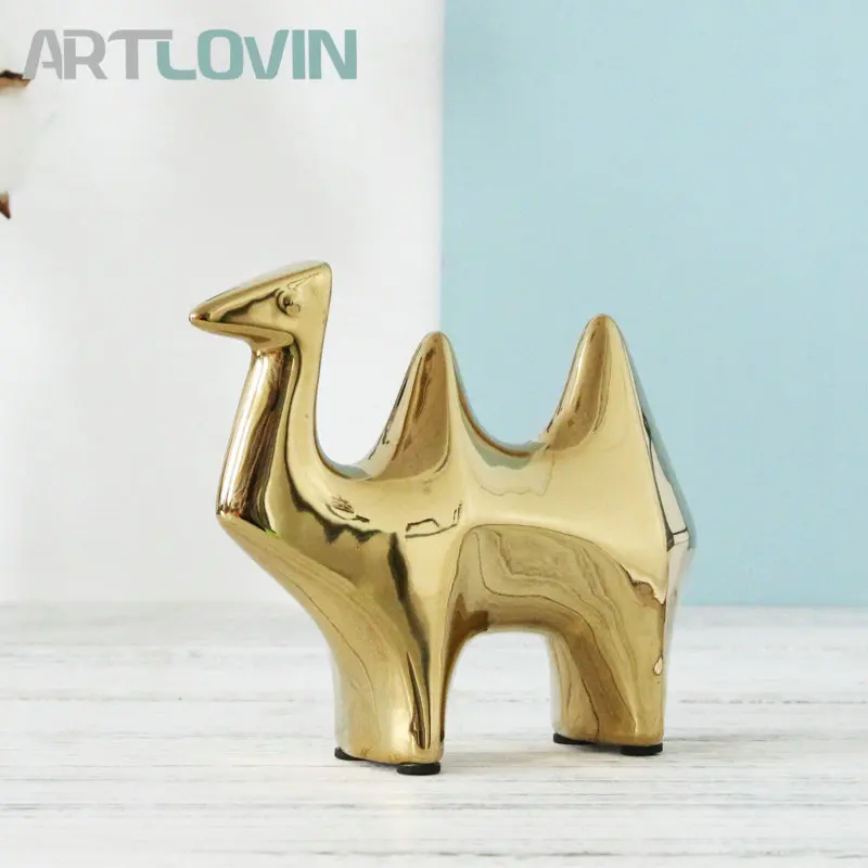 

2019 Creative Ceramic Golden Camel Figurines Home Decoration Accessories Gold Animal Decorations Statues Fashion Ornaments