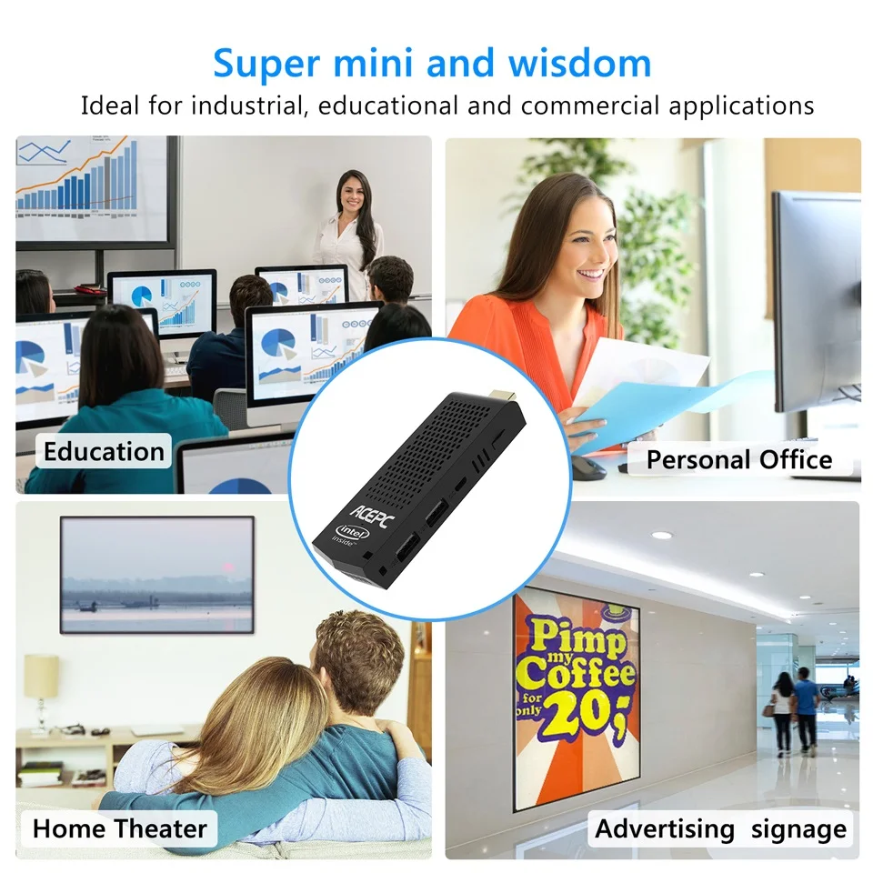 T6 Pro мини-ПК без вентилятора, ПК Intel atom Z8350 Четырехъядерный 4K 1,44 GHz 2G/32G 4 GB/64 GB Windows 10 2,4/5,8G wifi компьютерная Флешка ПК