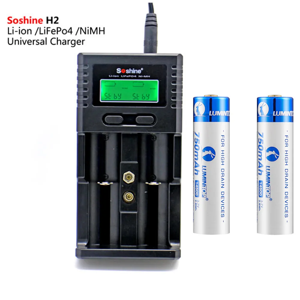 2 шт LUMINTOP 14500 750mAh аккумуляторные батареи 3 7 v 2.8wh + 1 Soshine li-ion/LiFePO4/NiMH Универсальное
