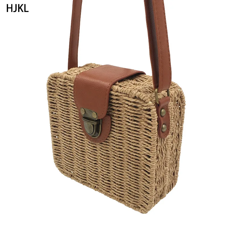 

HJKL 2020 Women Hand-woven Candy Color Straw Bag Ladies Small Shoulder Bags Bohemia Beach Bag Crossbody Bags Travel Handbag Tote