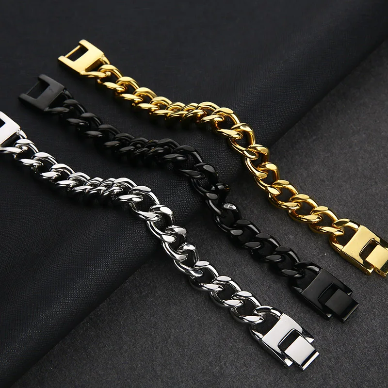 Valily 13 мм Мужские браслеты серебряный браслет из нержавеющей стали кубинские звенья цепи браслеты для мужчин и женщин безопасная застежка ювелирных изделий