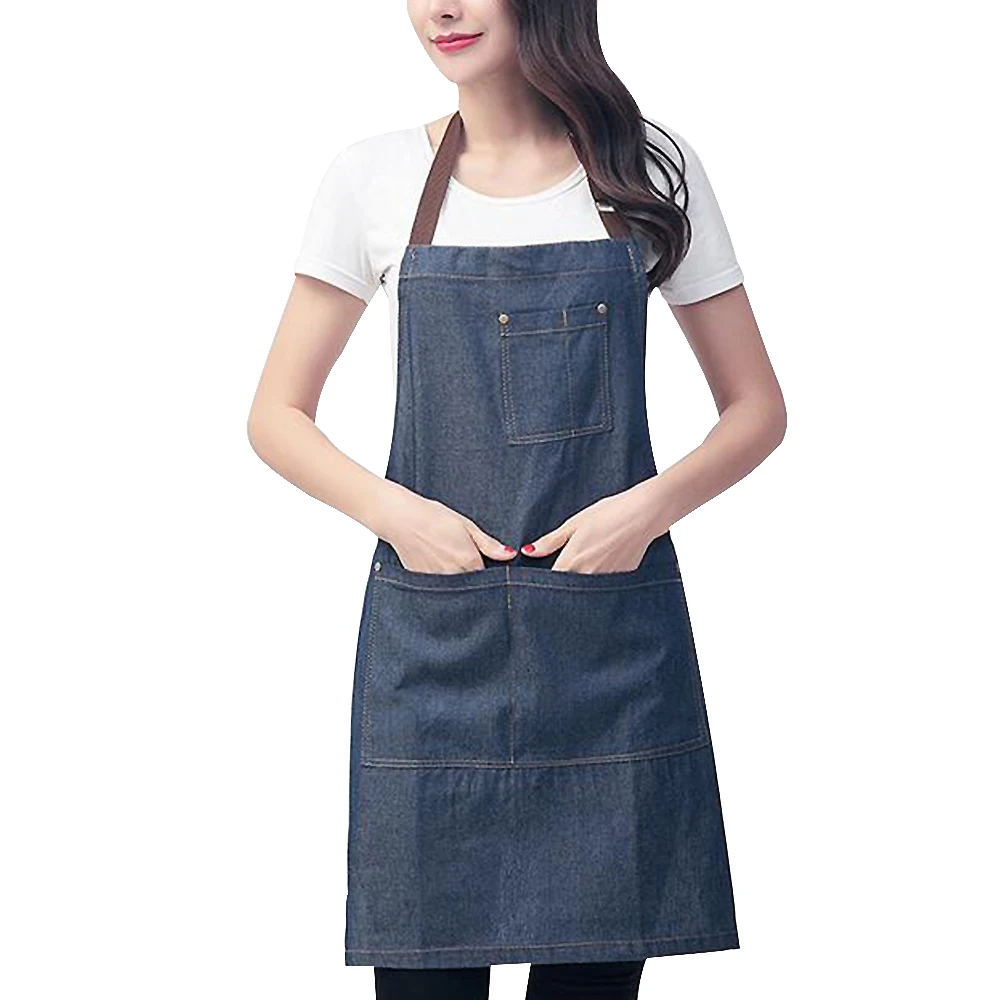 Kitchen Apron Unisex Denim Aprons Adjustable Men Women Apron With Pocket Chefs Cooking Baking Avental Home Cleaner Tool 3