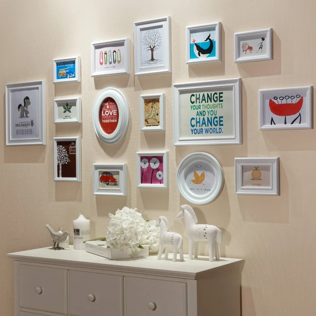New year decor 2017 16pcs lot round picture frame white wall collage photo frame for New year decor 2017 16pcs lot round picture frame white wall collage photo frame for