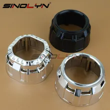Sinolyn Silver Chrome Black Square Round Mini Gatling Gun Shrouds Mask Hoods Cover For H1 2.5” WST Bixenon Projectors Lens