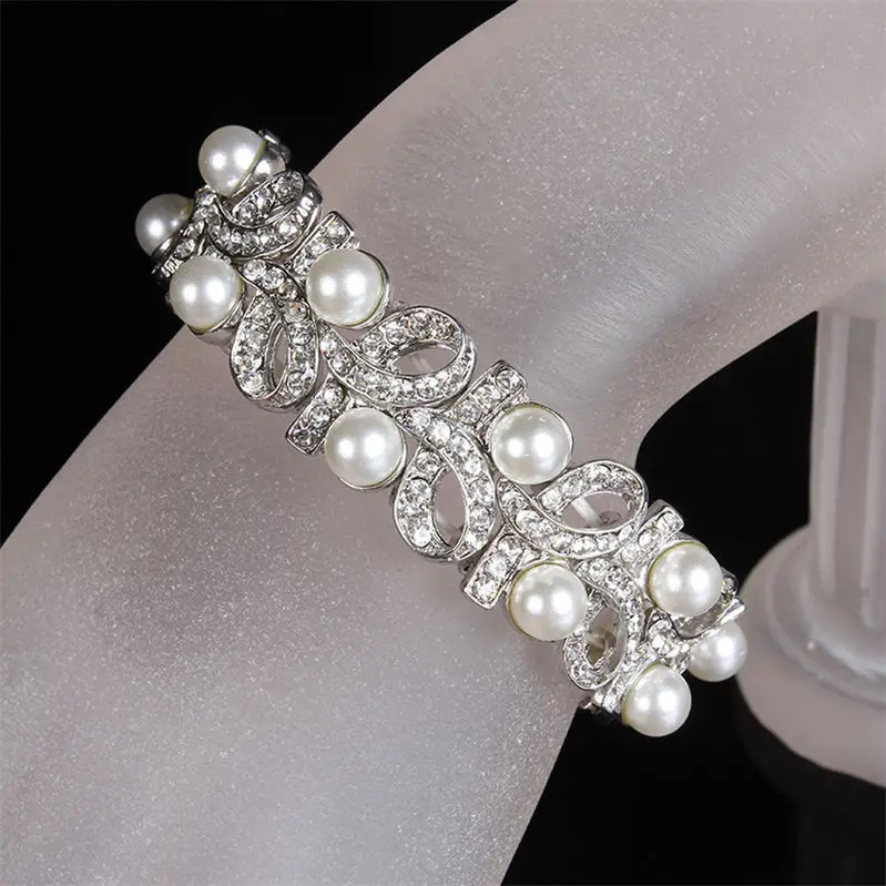 SLBRIDAL прозрачный браслет для невесты браслет горный хрусталь кристалл жемчуг стрейч браслет свадебные аксессуары для вашей свадьбы - Окраска металла: Model 6