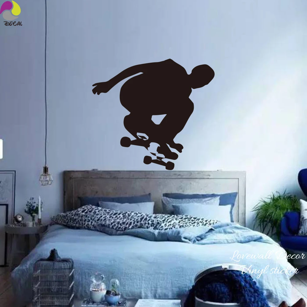 Skateboard Wall Sticker Bedroom Boy Room Skater Skating Sport Wall Decal Living Room Cut Vinyl Home Decor Easy Wall Art Mural