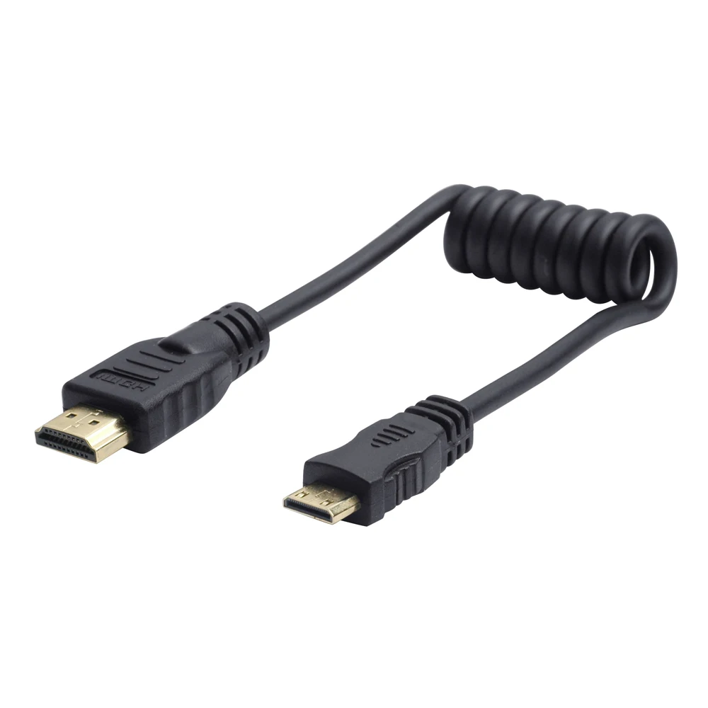 New HDMI to Mini HDMI Retractable Spring Curl Video Cable for Canon Nikon Camera Monitorin