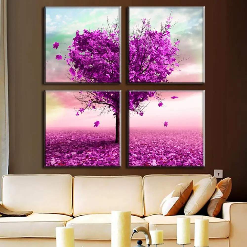 Abstract paintings flowers Oil Paintings,Canvas Poster purple art