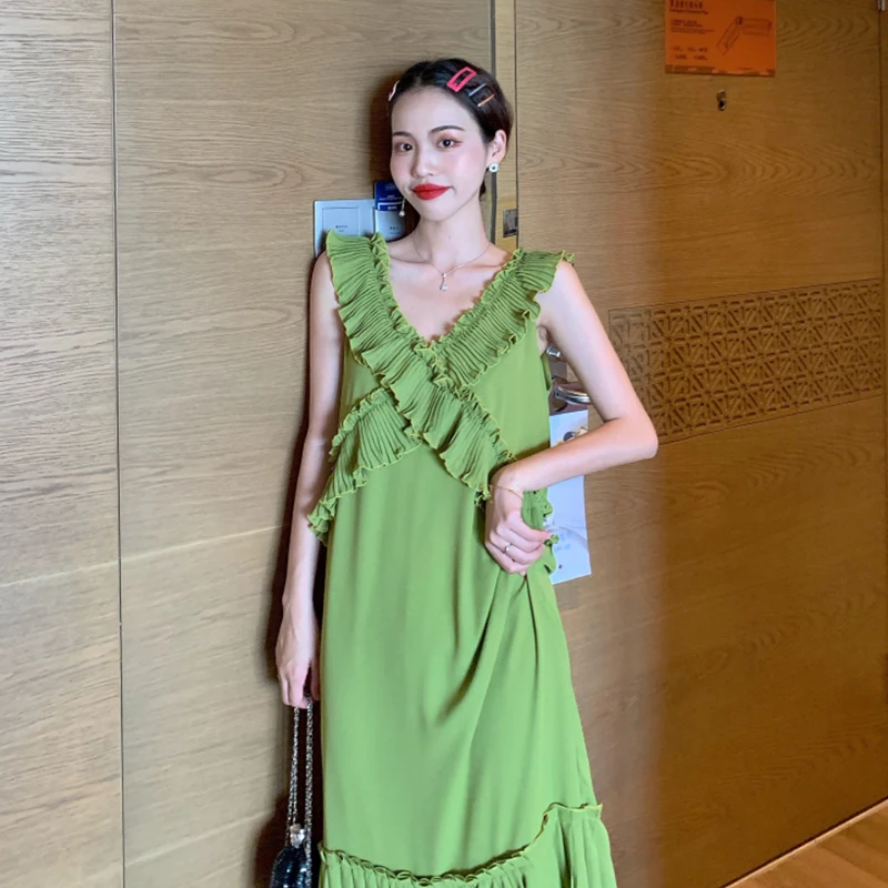 summer vestidos v-neck beach style Women's Clothing dresses loose green off shoulder Low-cut moda feminina Ladies dress new