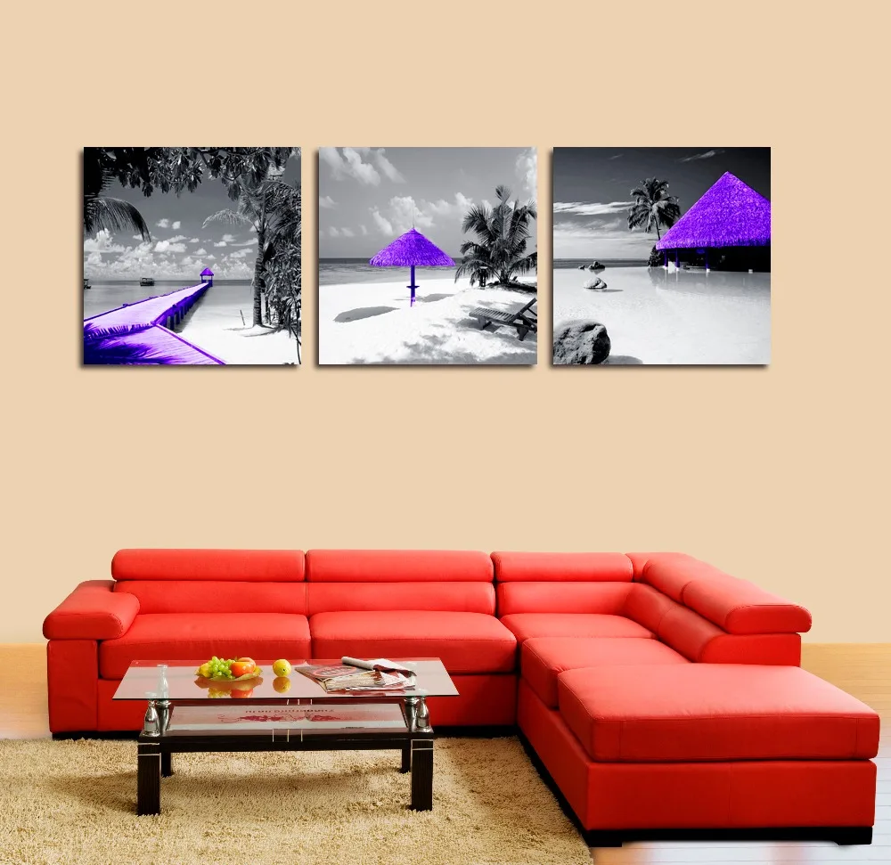 

3 panel Landscape painting posters on the wall Romantic beach pictures Sunshine and sea Holiday picture home decor Canvas print