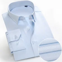 Новые осенние синие тонкие мужские рубашки в полоску Элегантные Формальные деловые мужские рубашки с длинным рукавом camisa masculina с карманом