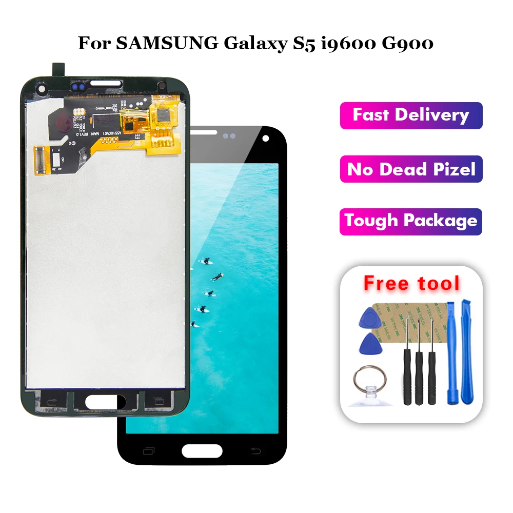 Cena LCD do Samsunga Galaxy S5 i9600 G900 G900F G900A wyświetlacz LCD Digitizer panel dotykowy ekran zgromadzenia + narzędzia