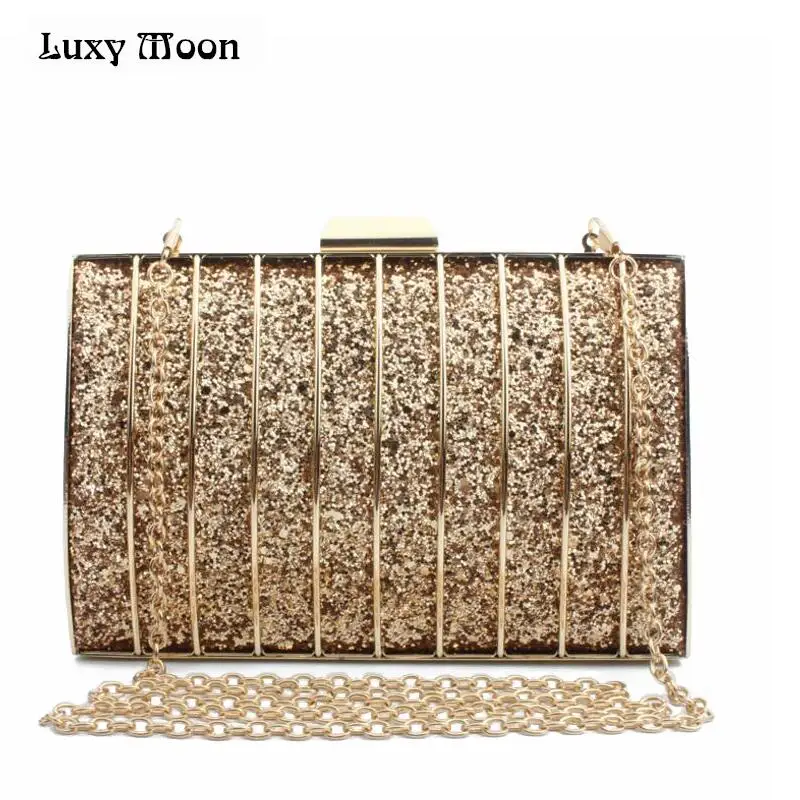 

LUXY MOON Shinny Evening Bag Fashion Gold Silver Day Clutch Black Clutches Bling Purse Mini Handbags Chain Shoulder Bag
