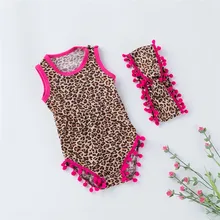Детский комбинезон без рукавов с леопардовым принтом+ набор повязок, комплект из 2 предметов, леопардовые для малышей и девочек, детский купальный костюм