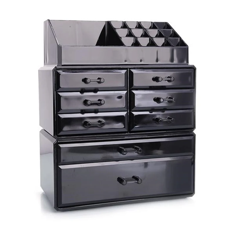 

Plastic Cosmetics Storage Rack without Transparent 6 Small & 2 Large Drawers Cosmetic Storage Box Jewelry Container Black