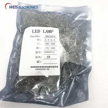 

1000PCS F3 3MM purple DIP LED , water clear , short pins, round 395-400nm 3.2-3.4v 100-200mcd F3 violet uv led light beads