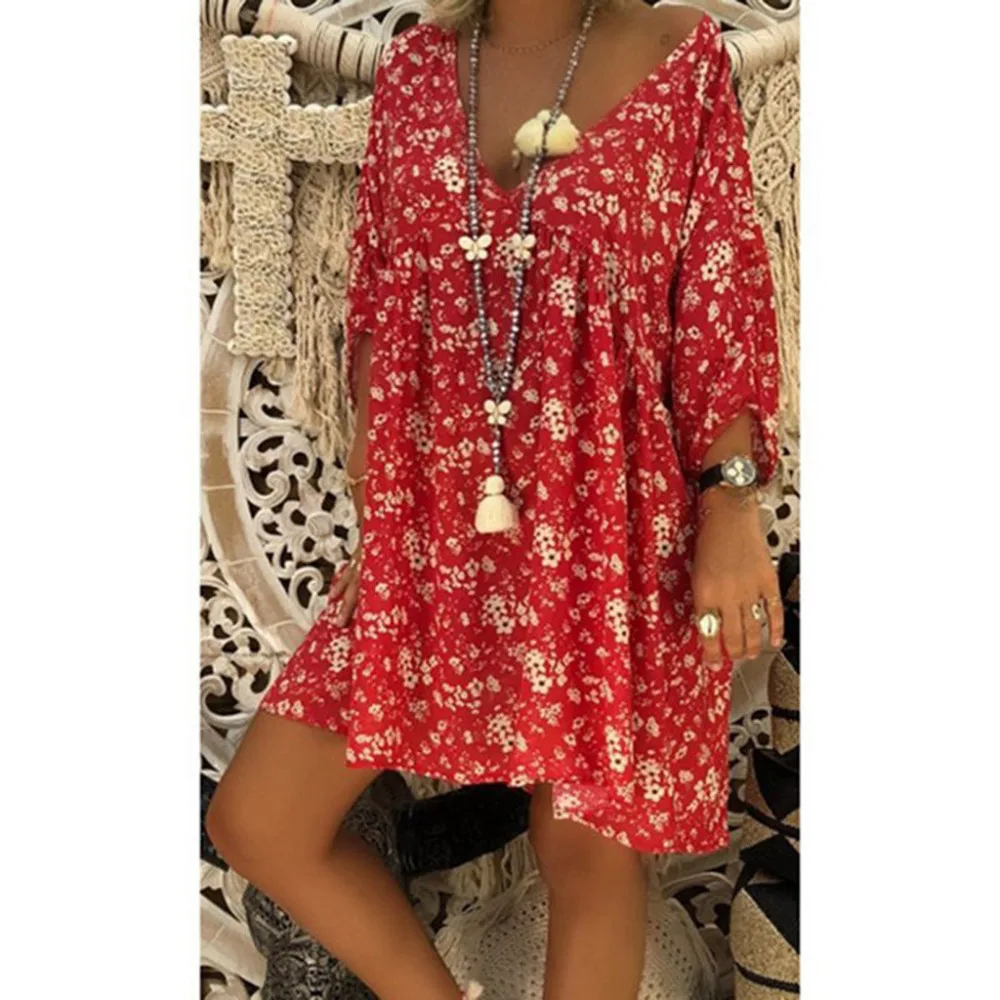 Женский Летний стиль Feminino Vestido с v образным вырезом и принтом повседневные