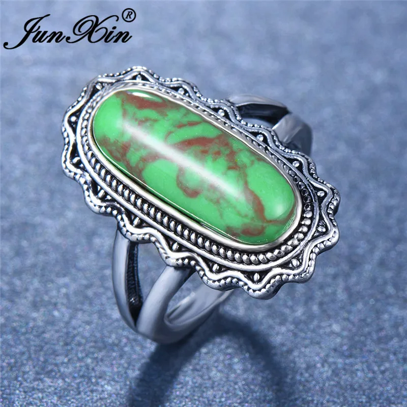 ROXI Boho зеленый камень большой прямоугольник Кольца для мужчин и женщин Античный