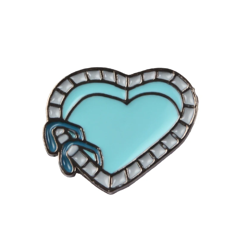 Аквариум оригами лодка бассейн Эмаль Булавка Парер лодка в форме сердца бассейн Рыба Брошь домик значки с героями мультфильмов для друзей детей - Окраска металла: Heart shaped pool