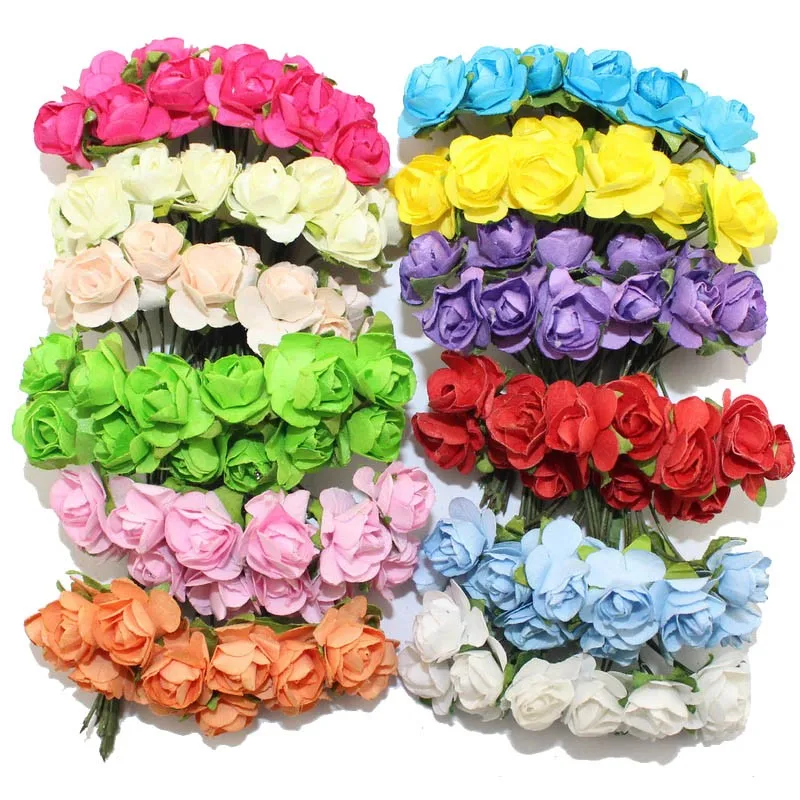 144PCS/lot 1.5cm head Multicolor Artificial Paper Flowers Rose Used For