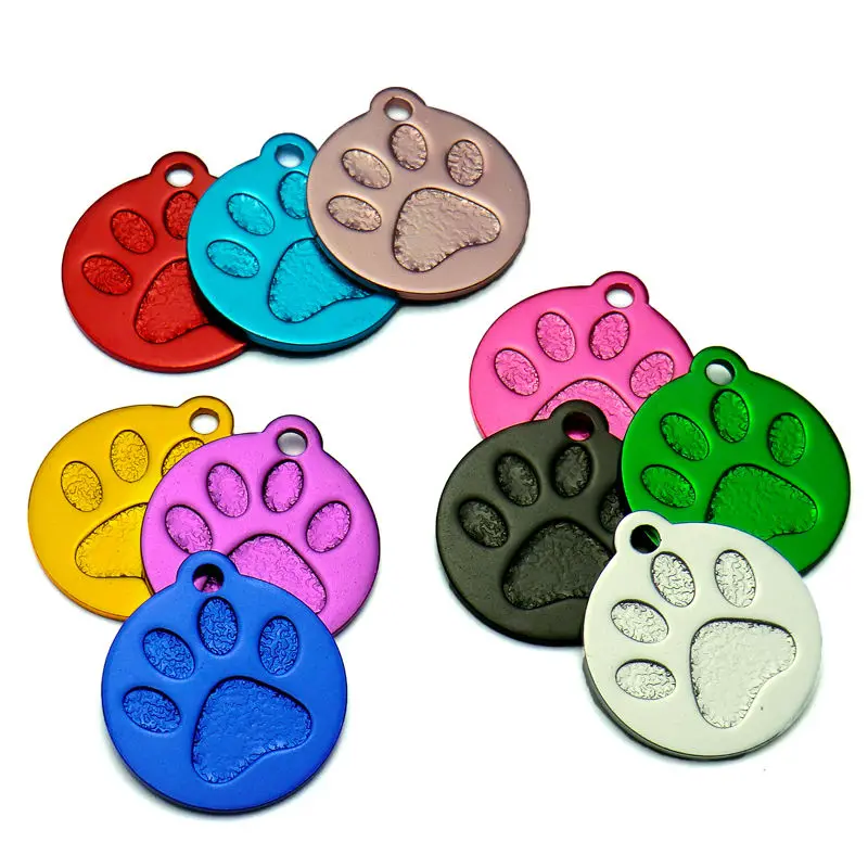 

Wholesale 100Pcs 3D Personalized Aluminum Dog Tag Custom Puppy Dog Paw Tags Collar Accessories Engraved Name Paw Tag For Dogs