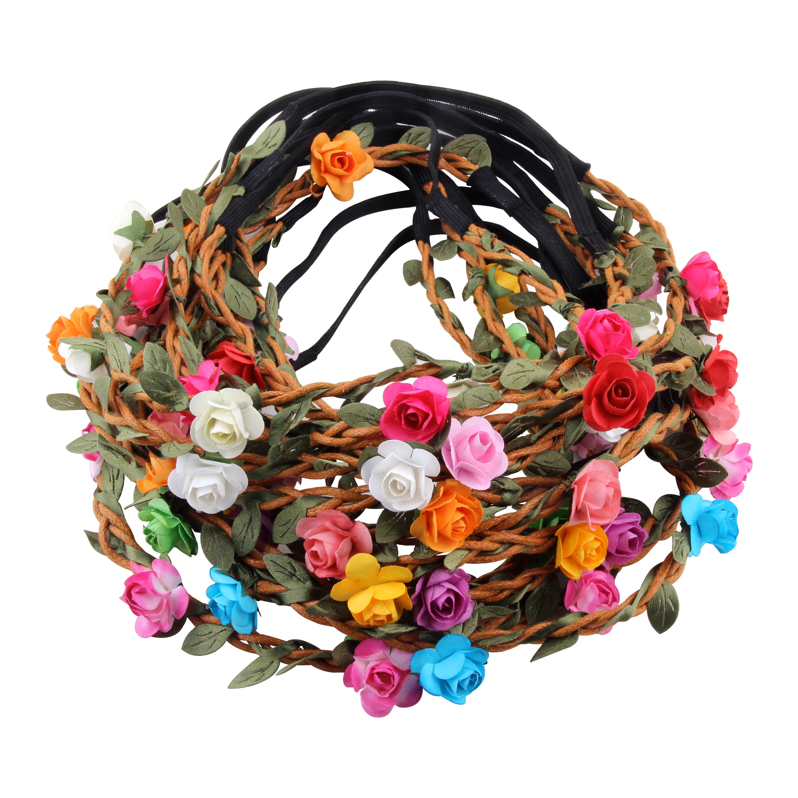 

Candygirl Wedding Party Rose Flower Garland Wreath Ribbon Hair Accessories Hair Bands For Women Girls Bridal Headband