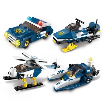 

Enlighten 381pcs 8in1 Police Car Fighter Helicopter Storm Armed Helicopter Educational toys for Kids gifts Compatible With Toys