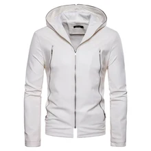 Молния украшения повседневная кожаная одежда новая распродажа модные Для мужчин сплошной цвет с капюшоном кожаные куртки EU/US Большие размеры M-XXL