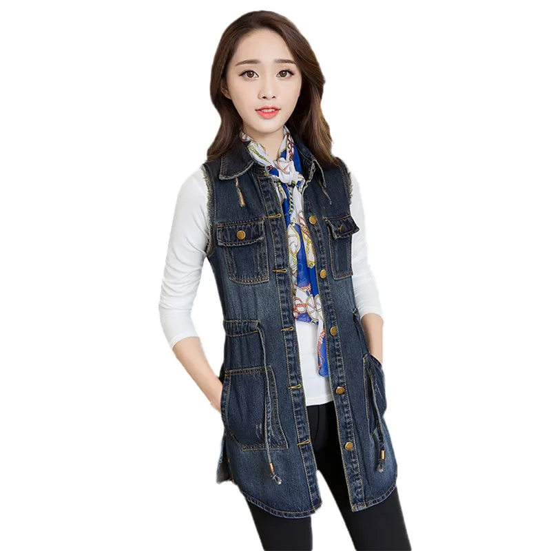 Women Denim Vest Spring New Slim Single breasted Sleeveless Jackets ...