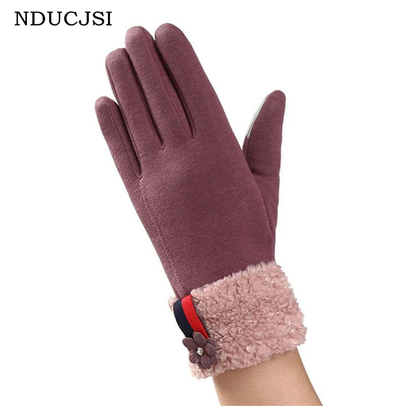 NDUCJSI Women Snow Ski Mittens Pink Thick Warm Dot Skid Winter Gloves
