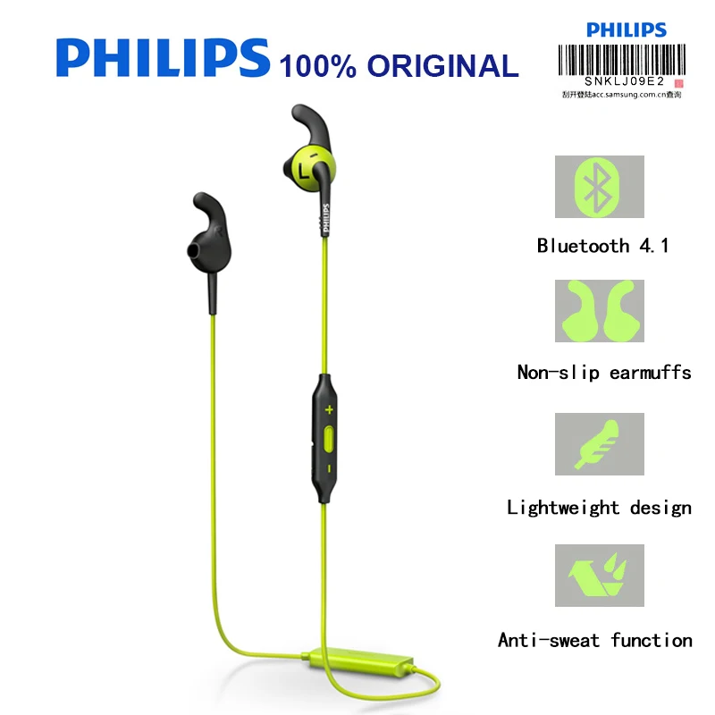 Оригинальные беспроводные Bluetooth наушники Philips SHQ6500 спортивные водонепроницаемые